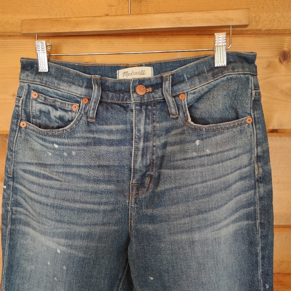 Madewell 💜 High Rise Slim Boyfriend Jeans Boyjean Paint Spatter Whisker 26 X30" - Picture 2 of 12